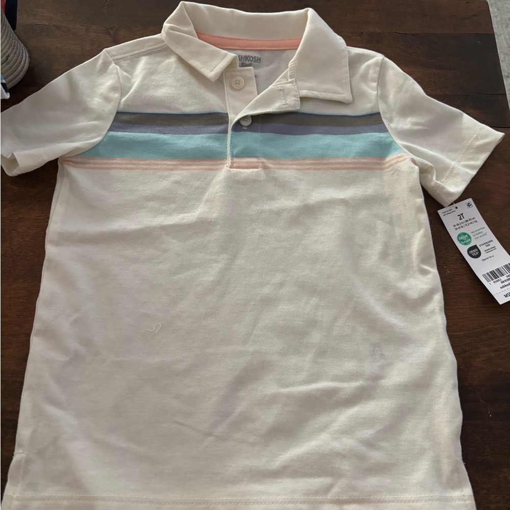 OshKosh B'gosh Cream Polo with Blue and Gray Stripes